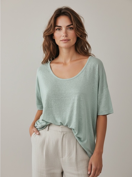 J. Crew Tops - J Crew Women’s Size XS Short Sleeve Scoop Neck Green Linen Tee